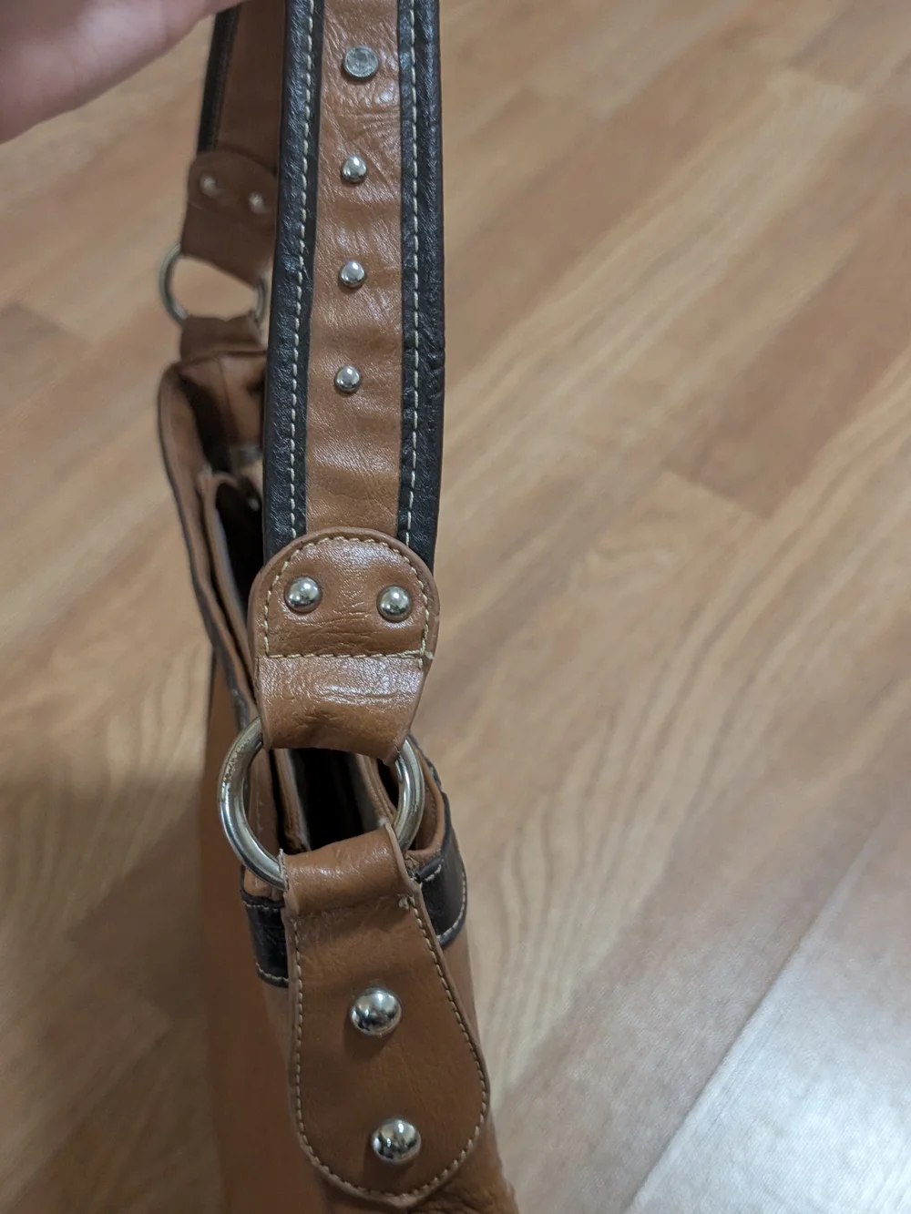 Y2K Women's Brown Embellished Cross Hobo Bag